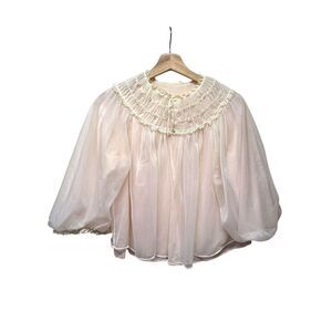 Vtg 50s/60s Gotham Gold Stripe Lingerie Babydoll Cardigan Top S Lace Floral Pink